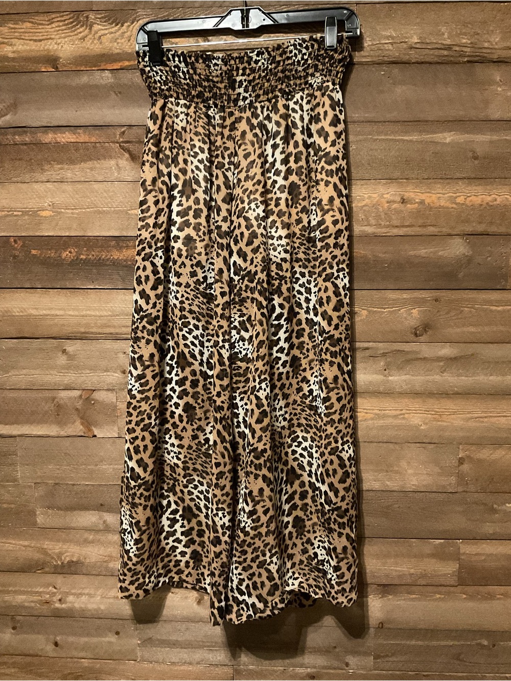 Turquoise Haven Leopard Flowy Wide Leg Smocked Waist Pants Women’s Size Small